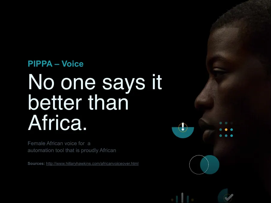 Original PIPPA voice direction slide proposing a female African voice