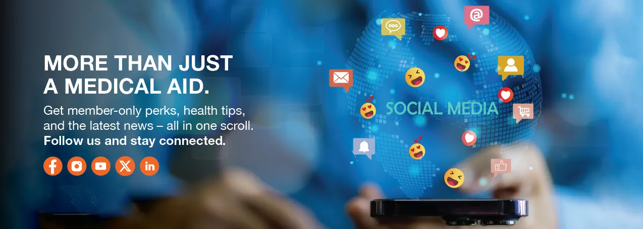 SAMWUMED social media follow campaign website banner, blue treatment